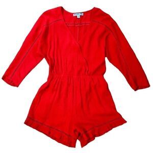 Dina Be by Franchesca’s Women’s Red Short 3/4 Sleeve Ruffle Romper Size Medium